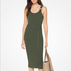 michael kors belted ribbed knit dress